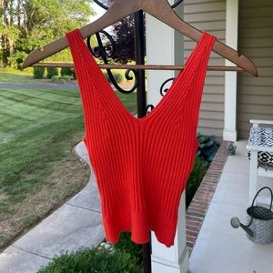 red knit v-neck top, size medium